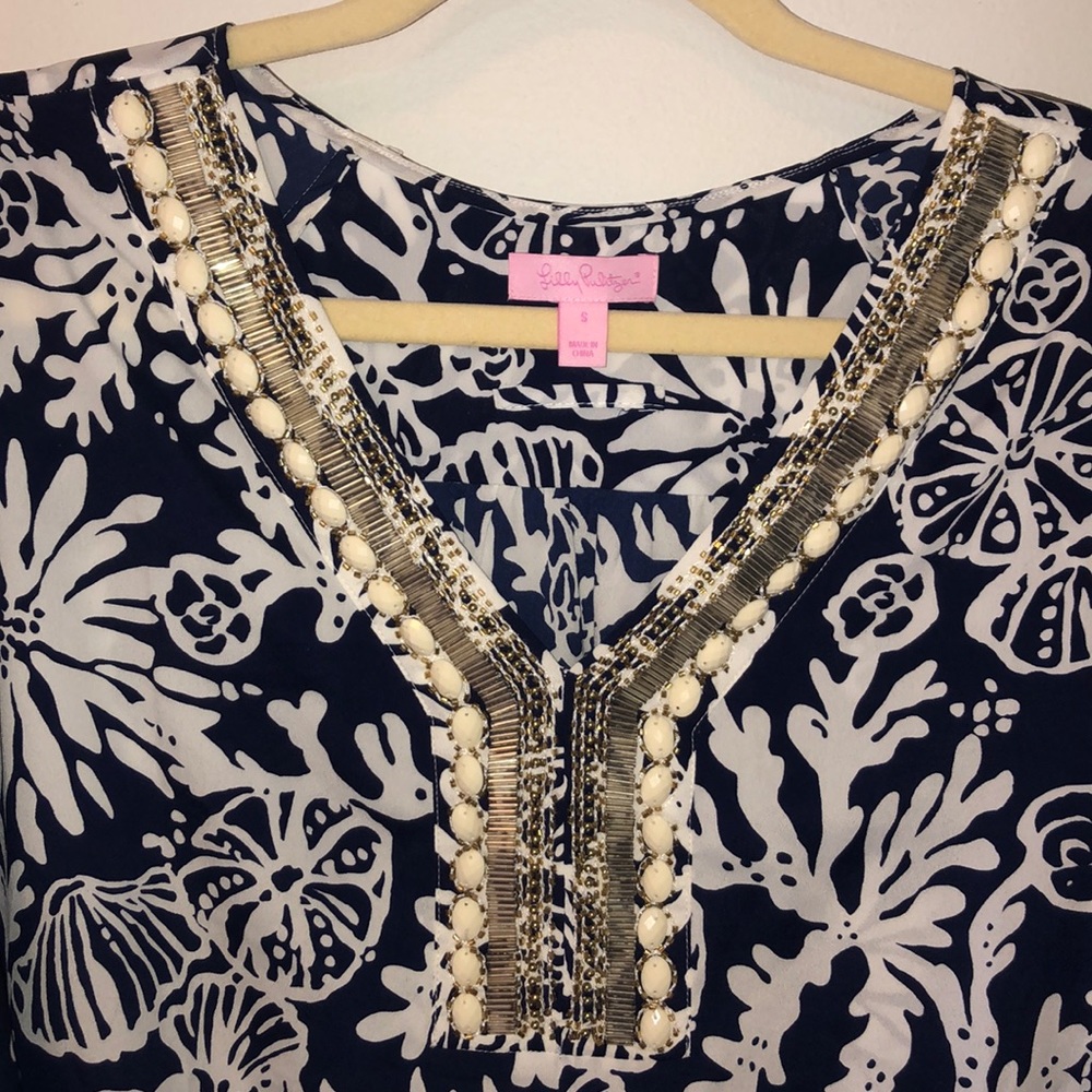 Lily Pulitzer 3/4 sleeve print dress with beading